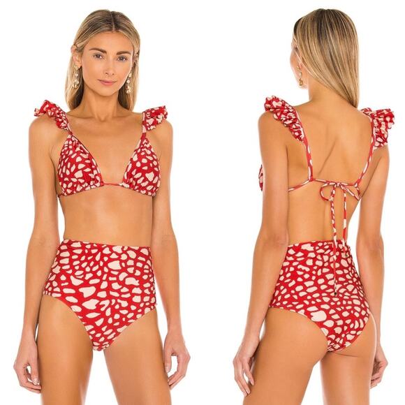 PatBo Spotted Ruffle Halter Tie Bikini Top Women’s Swim M - Picture 1 of 5